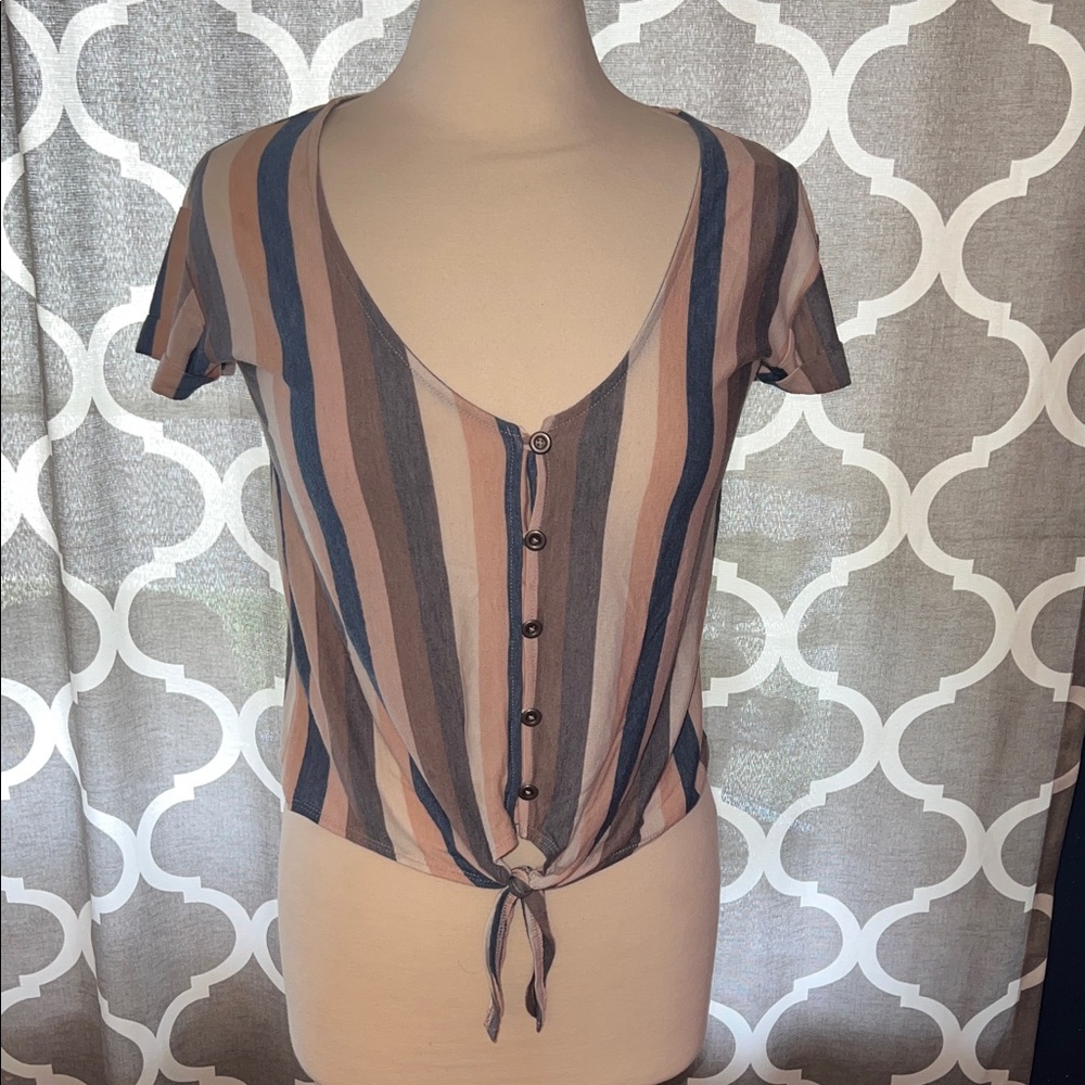 American Eagle Striped Button-Front Tie-Knot Top